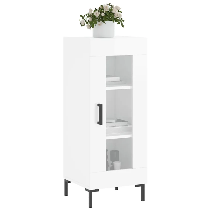 Buffet Blanc brillant 34,5x34x90 cm Bois d'ingénierie - 3