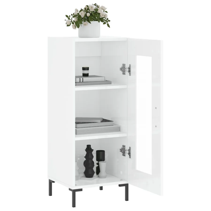Buffet Blanc brillant 34,5x34x90 cm Bois d'ingénierie - 4