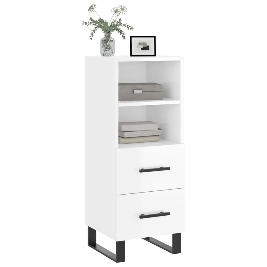 Buffet Blanc brillant 34,5x34x90 cm Bois d'ingénierie - 3