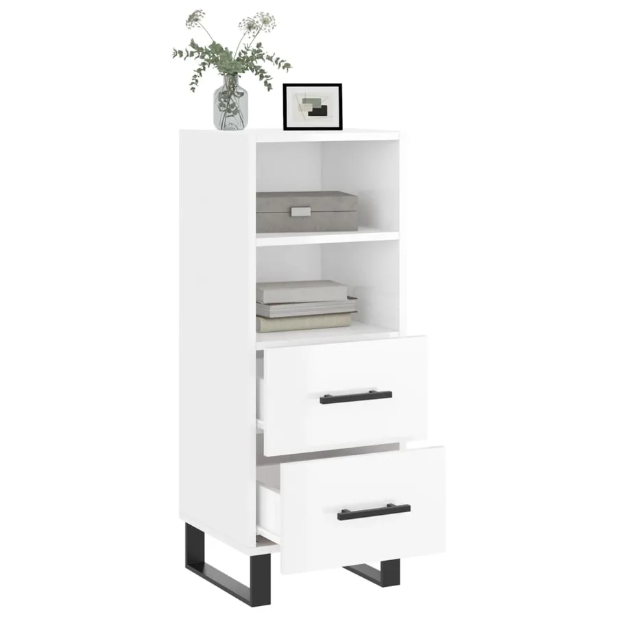 Buffet Blanc brillant 34,5x34x90 cm Bois d'ingénierie - 4