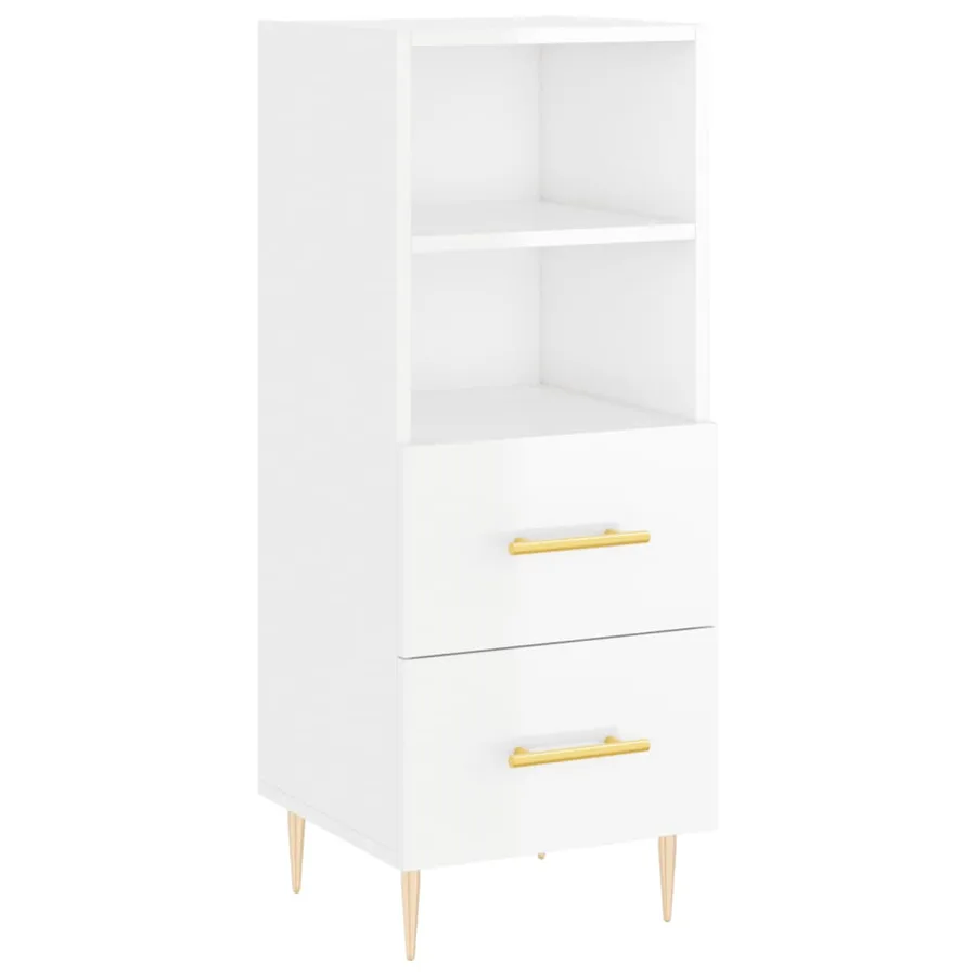 Buffet Blanc brillant 34,5x34x90 cm Bois d'ingénierie - 2
