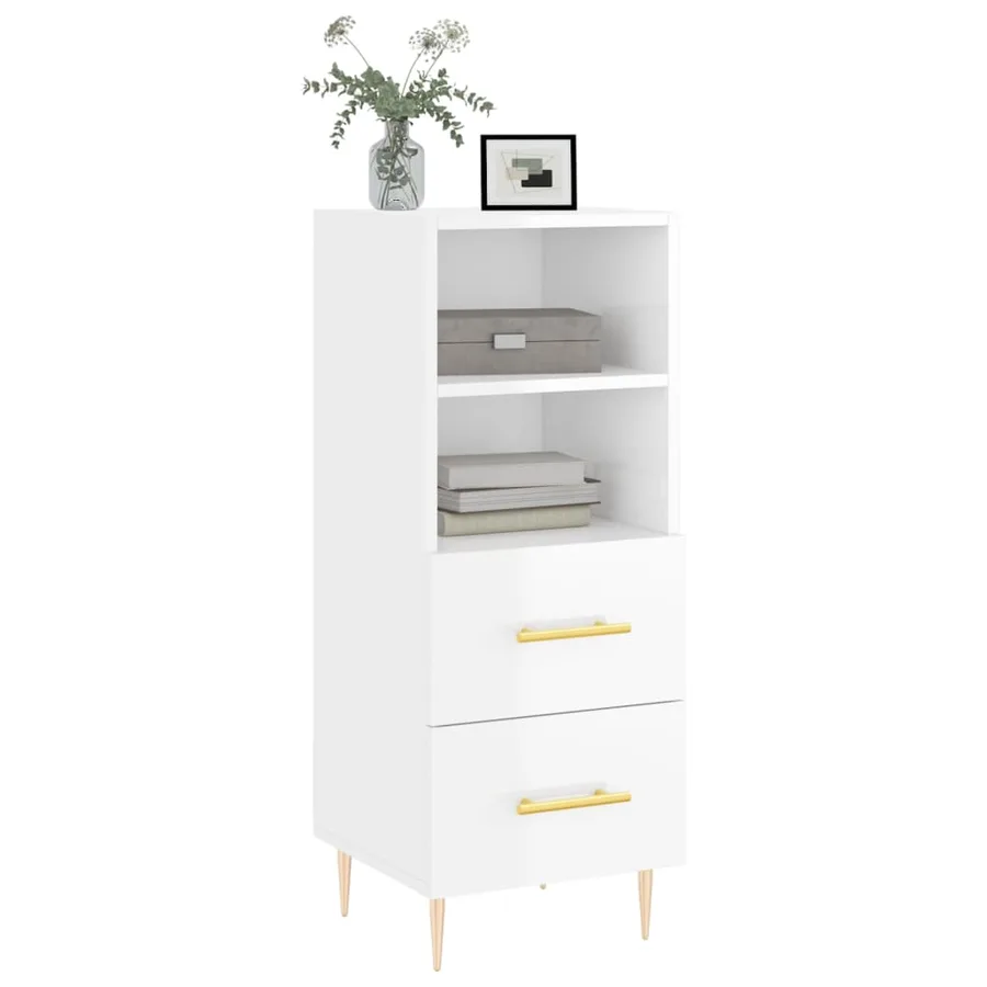 Buffet Blanc brillant 34,5x34x90 cm Bois d'ingénierie - 3