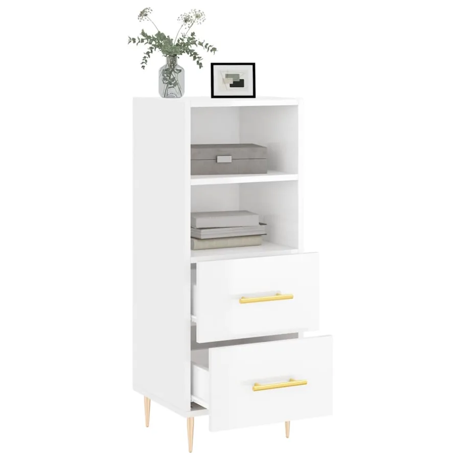 Buffet Blanc brillant 34,5x34x90 cm Bois d'ingénierie - 4