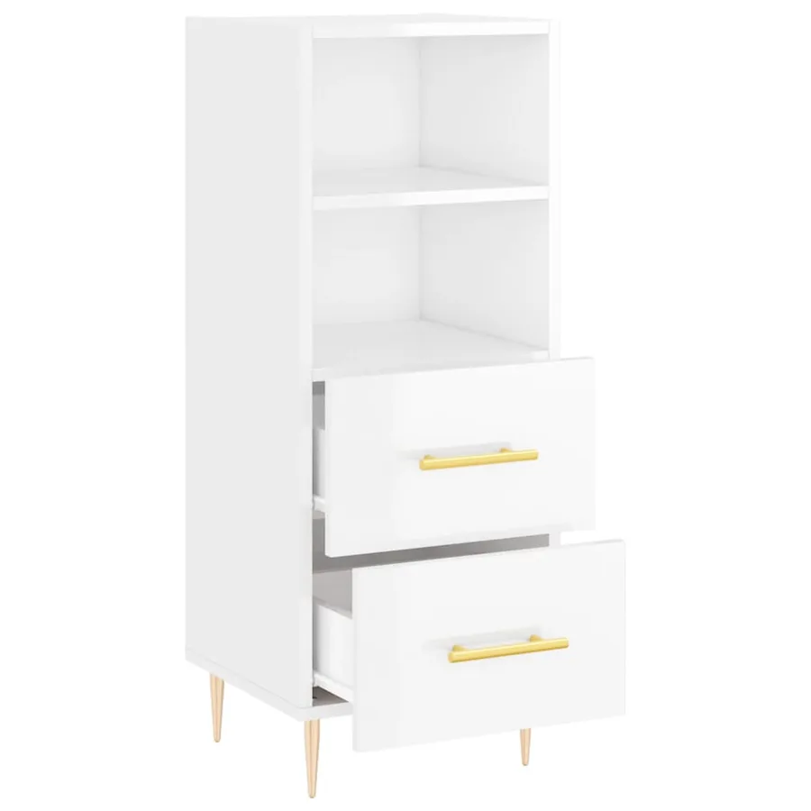 Buffet Blanc brillant 34,5x34x90 cm Bois d'ingénierie - 5