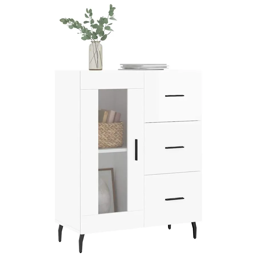 Buffet Blanc brillant 69,5x34x90 cm Bois d'ingénierie - 3