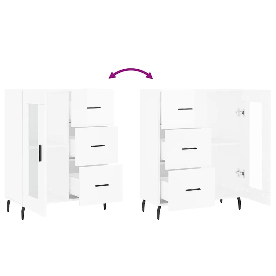 Buffet Blanc brillant 69,5x34x90 cm Bois d'ingénierie - 9