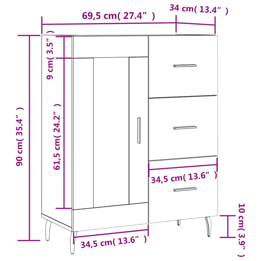 Buffet blanc 69,5x34x90 cm bois d'ingénierie - 14