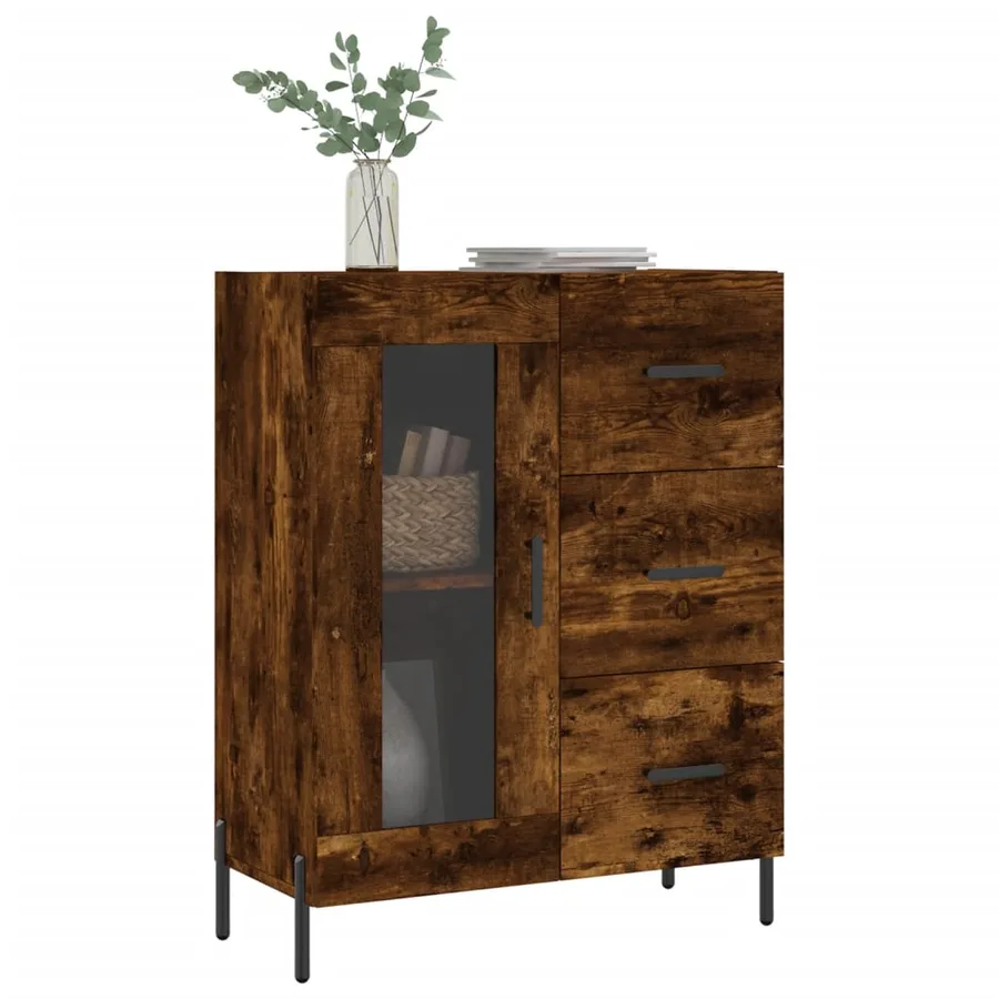 Buffet chêne fumé 69,5x34x90 cm bois d'ingénierie - 3