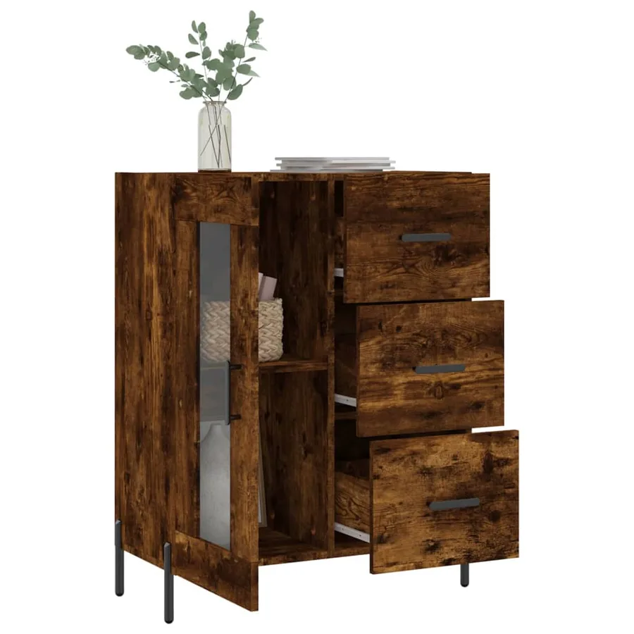 Buffet chêne fumé 69,5x34x90 cm bois d'ingénierie - 4