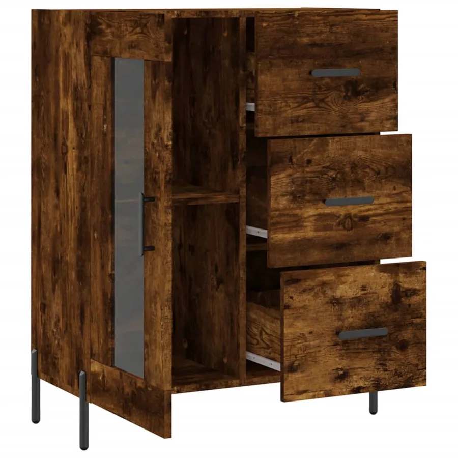 Buffet chêne fumé 69,5x34x90 cm bois d'ingénierie - 6