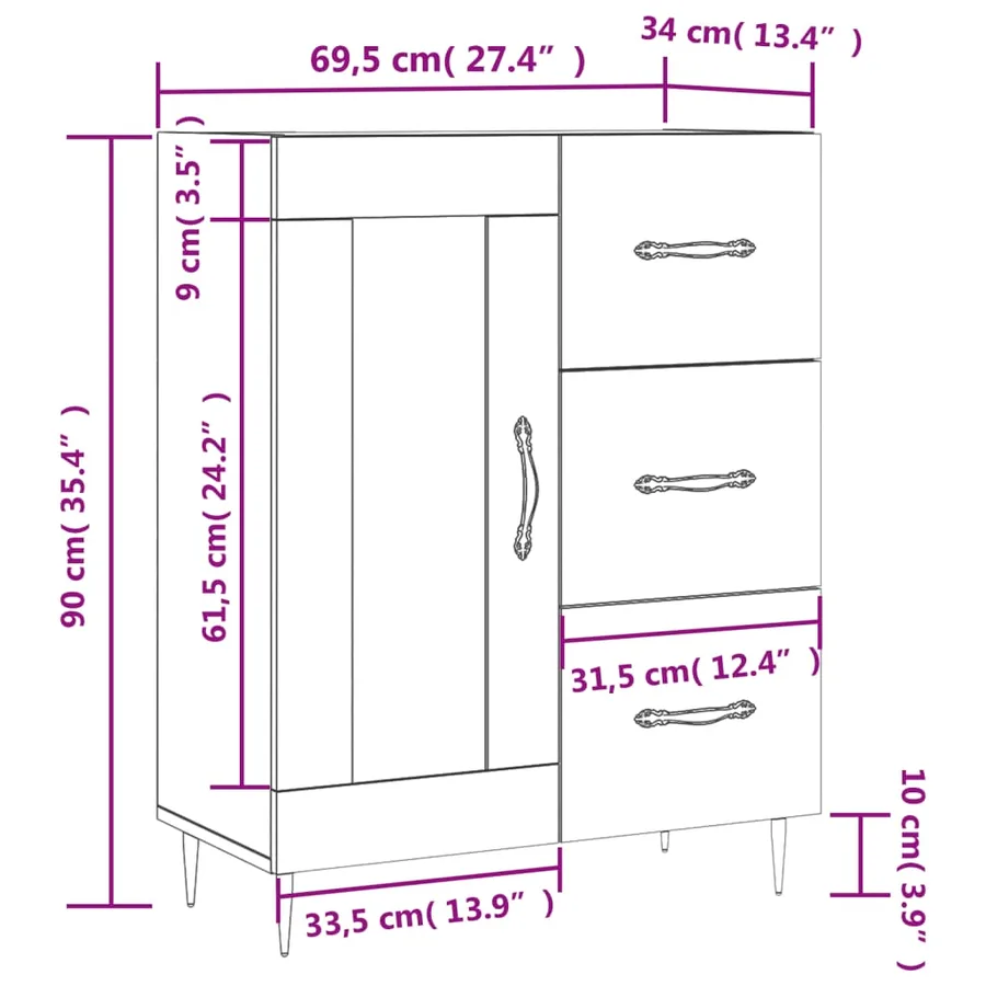 Buffet Blanc brillant 69,5x34x90 cm Bois d'ingénierie - 14