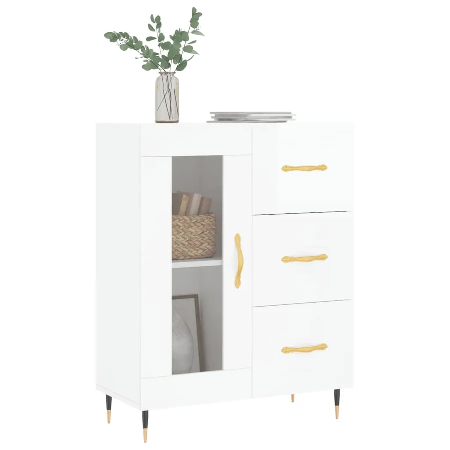 Buffet Blanc brillant 69,5x34x90 cm Bois d'ingénierie - 3