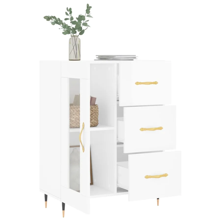 Buffet Blanc brillant 69,5x34x90 cm Bois d'ingénierie - 4