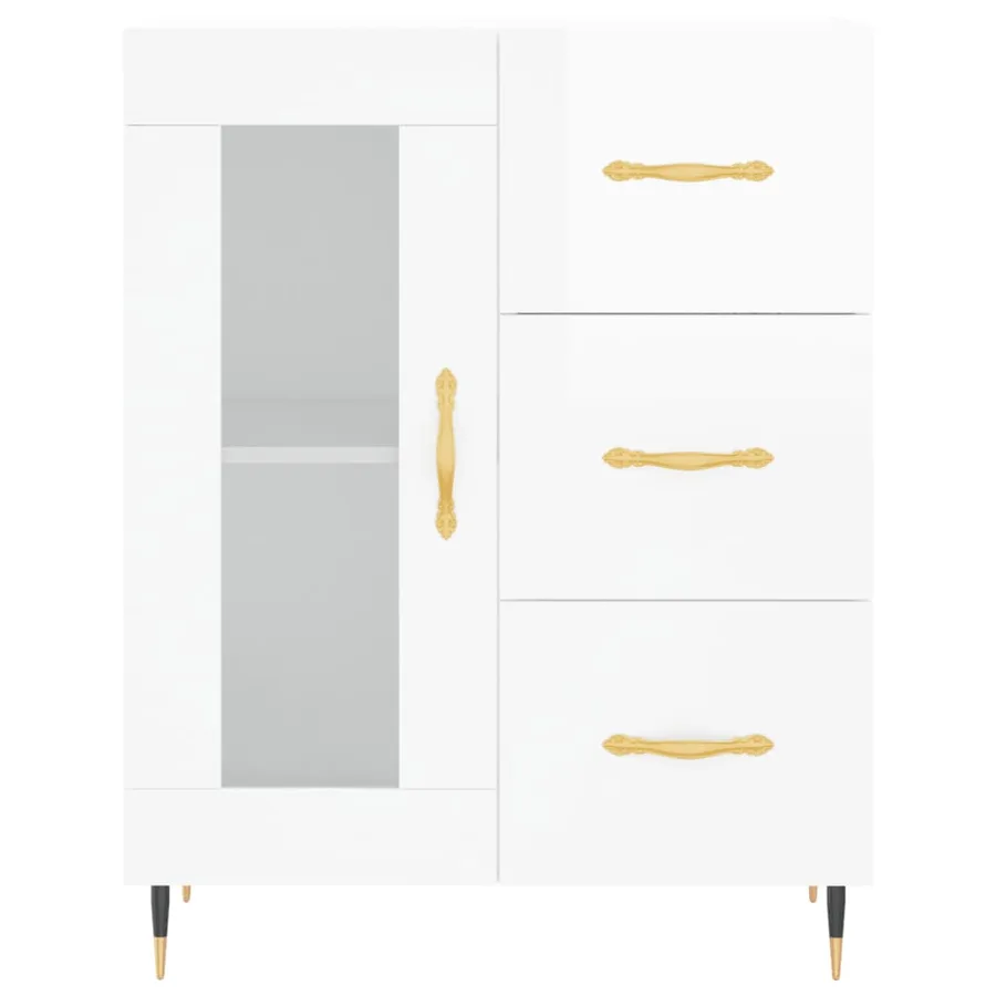 Buffet Blanc brillant 69,5x34x90 cm Bois d'ingénierie - 5