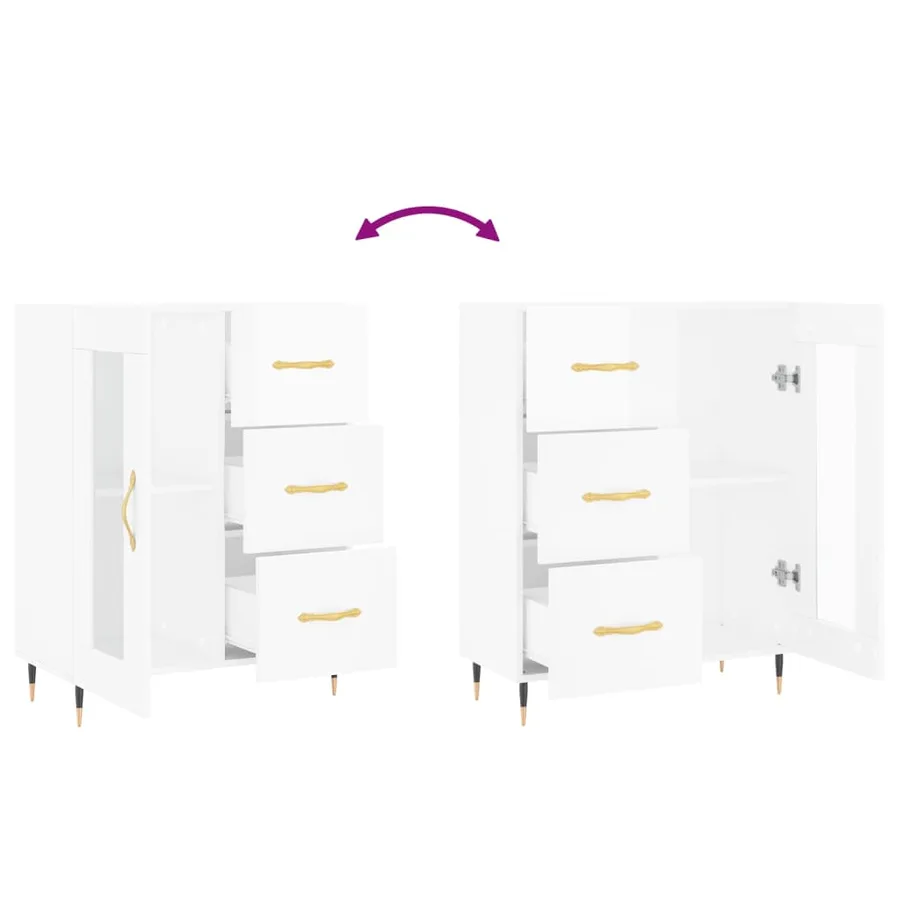 Buffet Blanc brillant 69,5x34x90 cm Bois d'ingénierie - 9