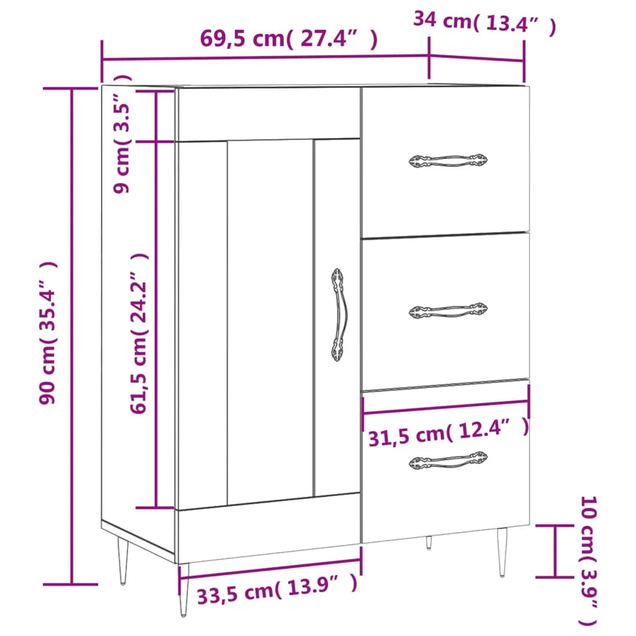 Buffet blanc 69,5x34x90 cm bois d'ingénierie - 14