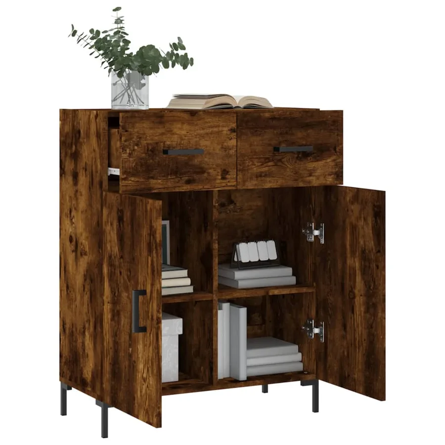 Buffet chêne fumé 69,5x34x90 cm bois d'ingénierie - 4