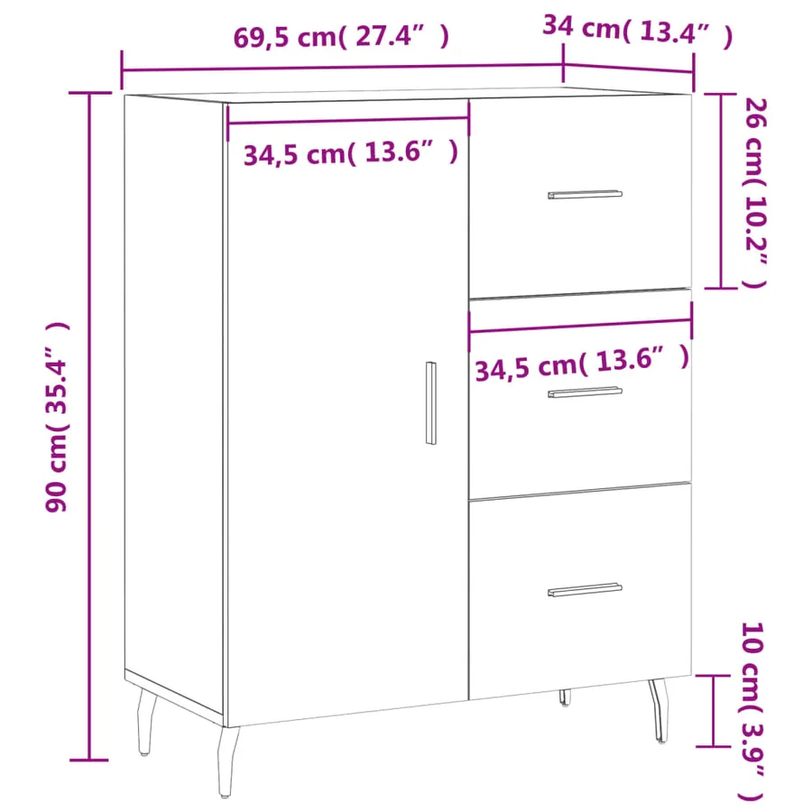Buffet blanc 69,5x34x90 cm bois d'ingénierie - 13