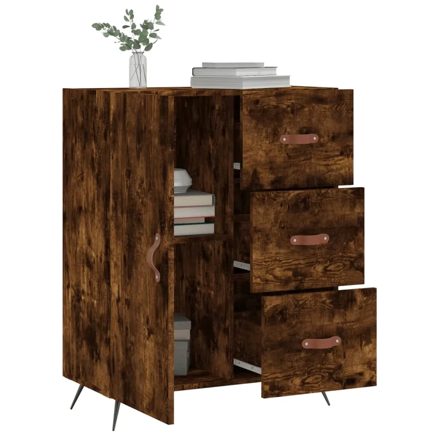 Buffet chêne fumé 69,5x34x90 cm bois d'ingénierie - 4