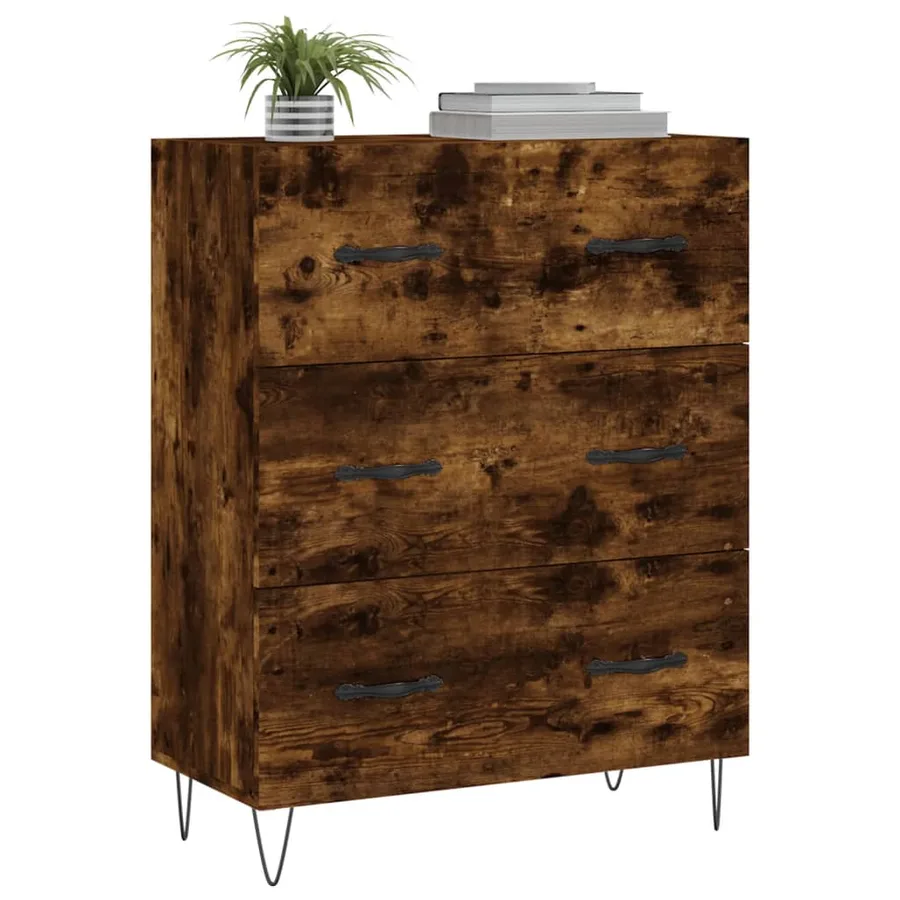 Buffet chêne fumé 69,5x34x90 cm bois d'ingénierie - 3