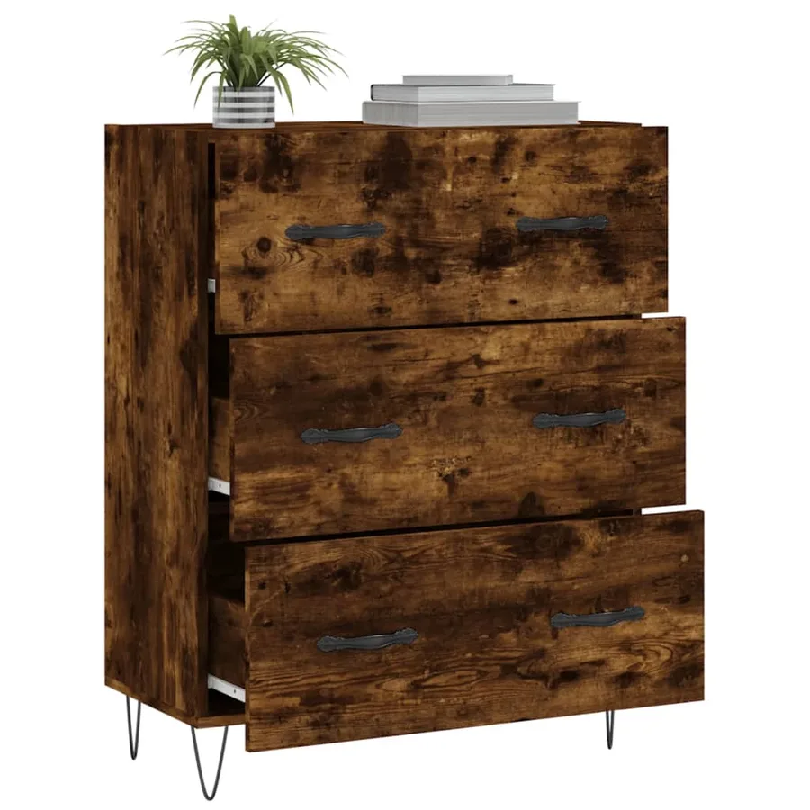 Buffet chêne fumé 69,5x34x90 cm bois d'ingénierie - 4