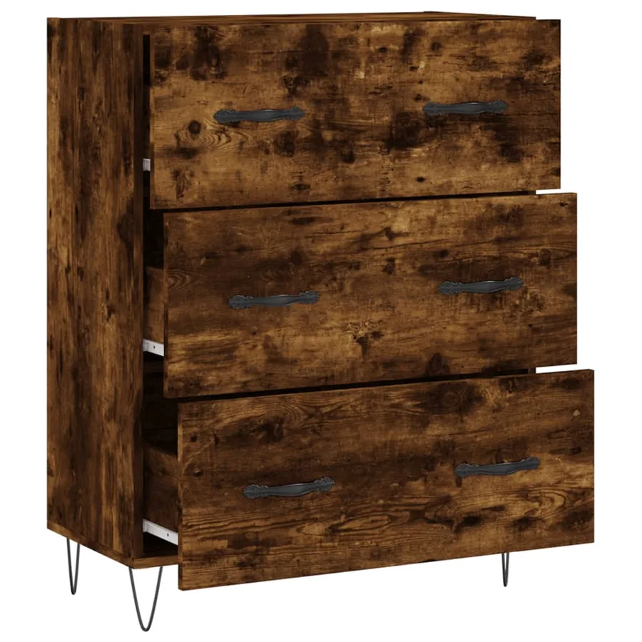 Buffet chêne fumé 69,5x34x90 cm bois d'ingénierie - 6