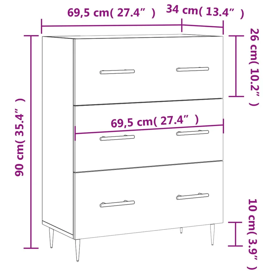 Buffet gris béton 69,5x34x90 cm bois d'ingénierie - 12