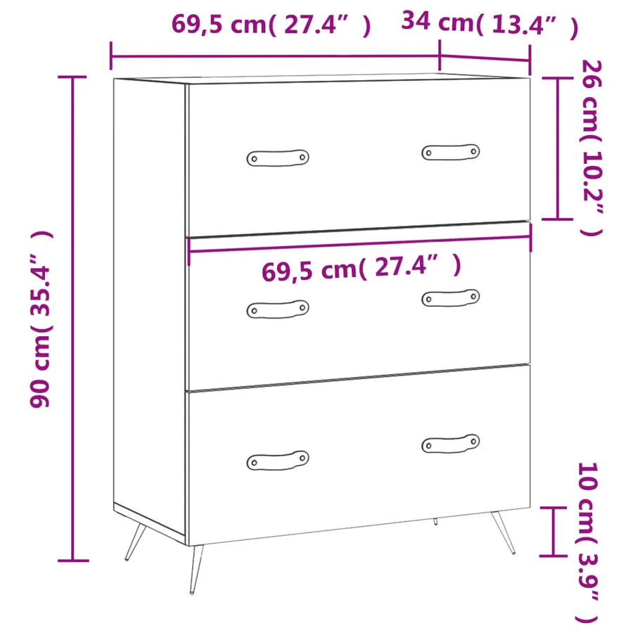 Commode chêne sonoma 69,5 x 34 x 90 cm bois d'ingénierie - 12