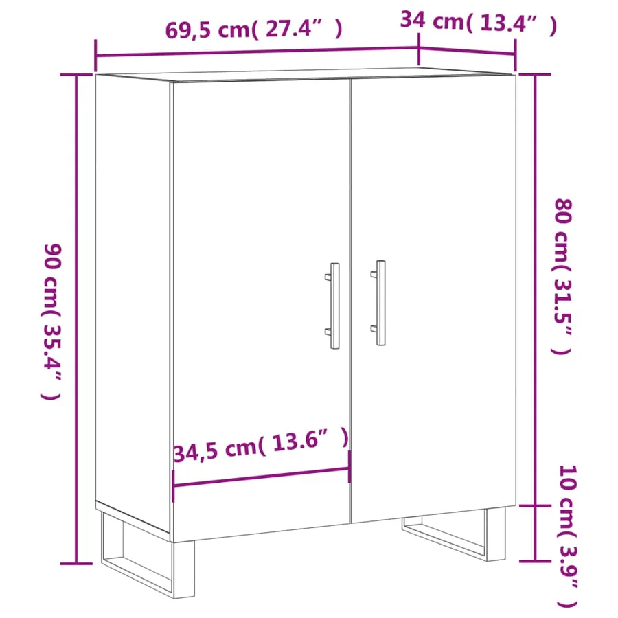 Buffet Blanc brillant 69,5x34x90 cm Bois d'ingénierie - 12