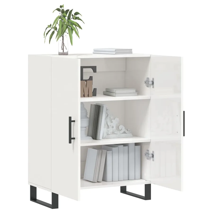 Buffet Blanc brillant 69,5x34x90 cm Bois d'ingénierie - 4