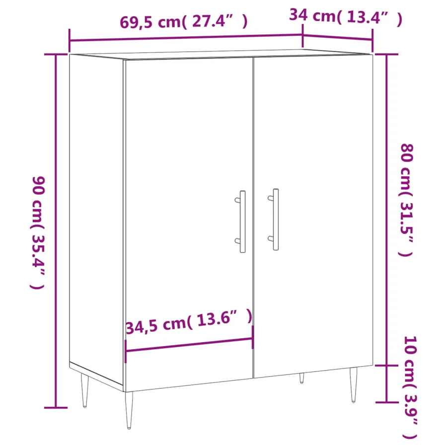 Buffet Blanc brillant 69,5x34x90 cm Bois d'ingénierie - 12