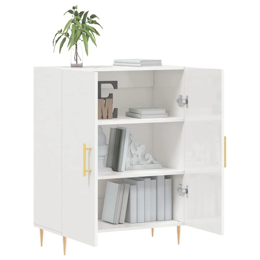 Buffet Blanc brillant 69,5x34x90 cm Bois d'ingénierie - 4