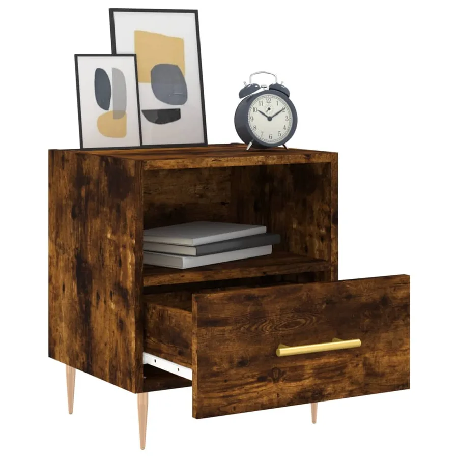 Table de chevet chêne fumé 40x35x47,5 cm bois d’ingénierie - 7