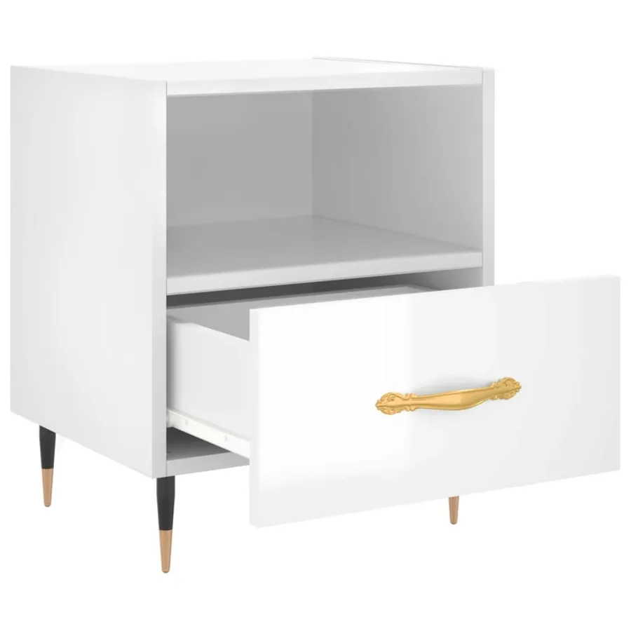 Table de chevet blanc brillant 40x35x47,5 cm bois d’ingénierie - 3