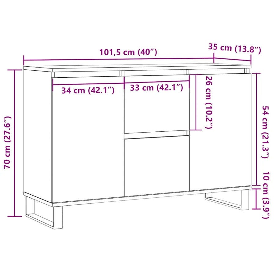 Buffet chêne sonoma 101,5x35x70 cm bois d'ingénierie - 11