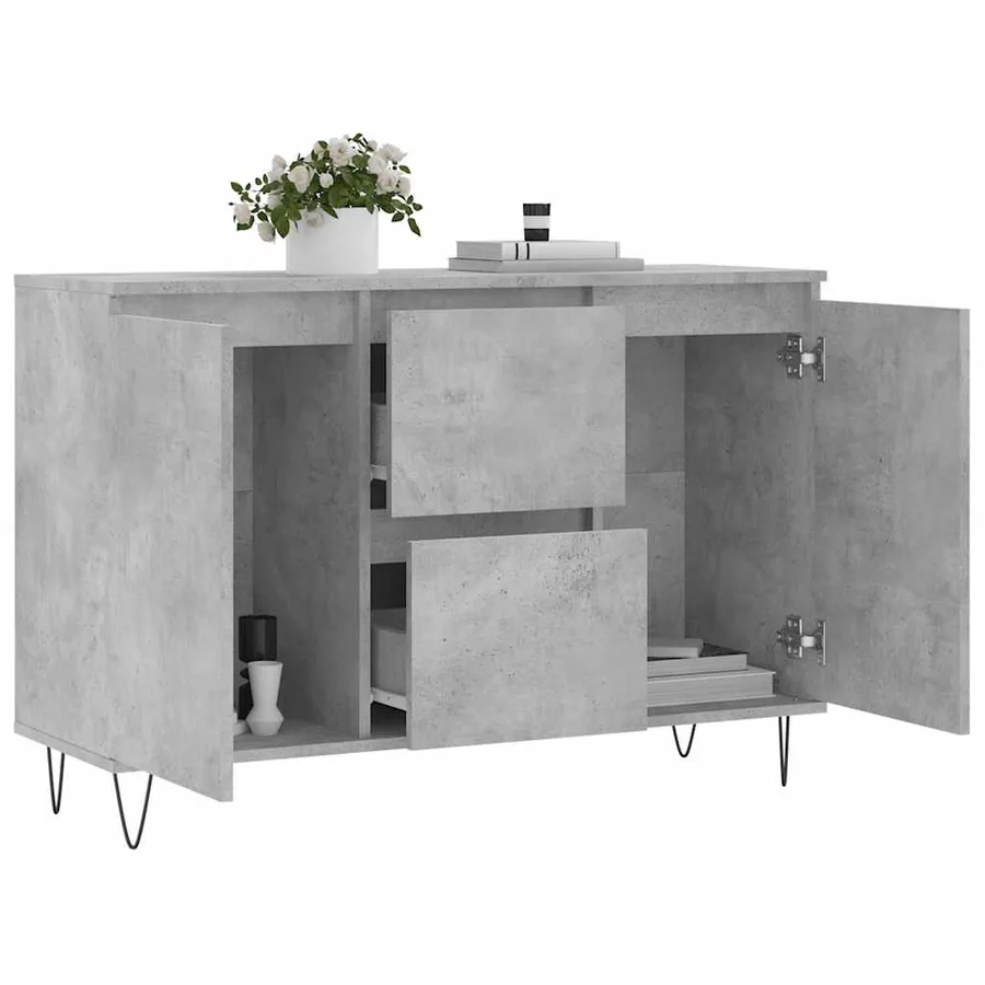 Buffet gris béton 101,5x35x70 cm bois d'ingénierie - 4