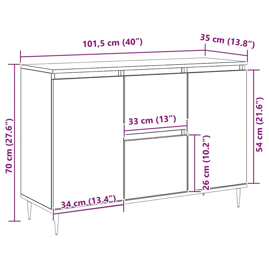 Buffet chêne fumé 101,5x35x70 cm bois d'ingénierie - 11