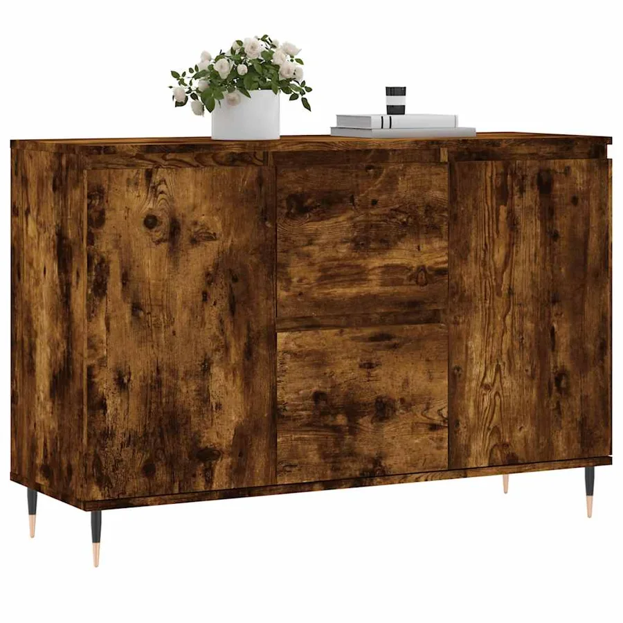 Buffet chêne fumé 101,5x35x70 cm bois d'ingénierie - 3