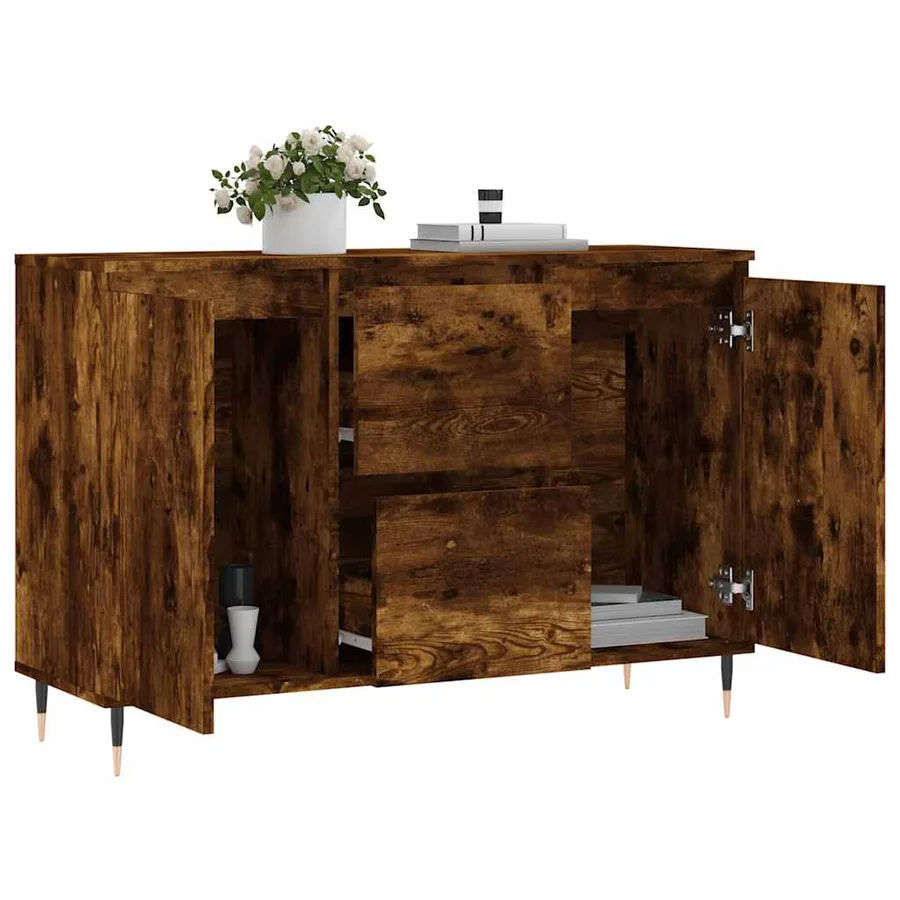 Buffet chêne fumé 101,5x35x70 cm bois d'ingénierie - 4