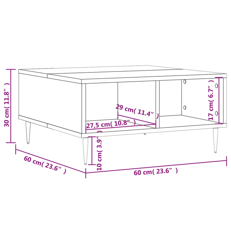 Table basse blanc 60x60x30 cm bois d'ingénierie - 8