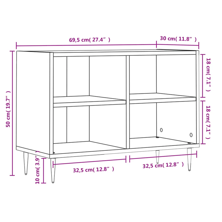 Meuble TV gris béton 69,5x30x50 cm bois d'ingénierie - 9
