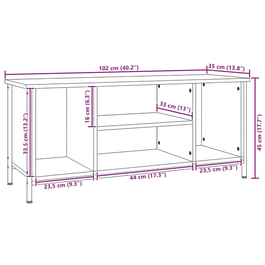 Meuble TV chêne fumé 102x35x45 cm bois d'ingénierie - 9
