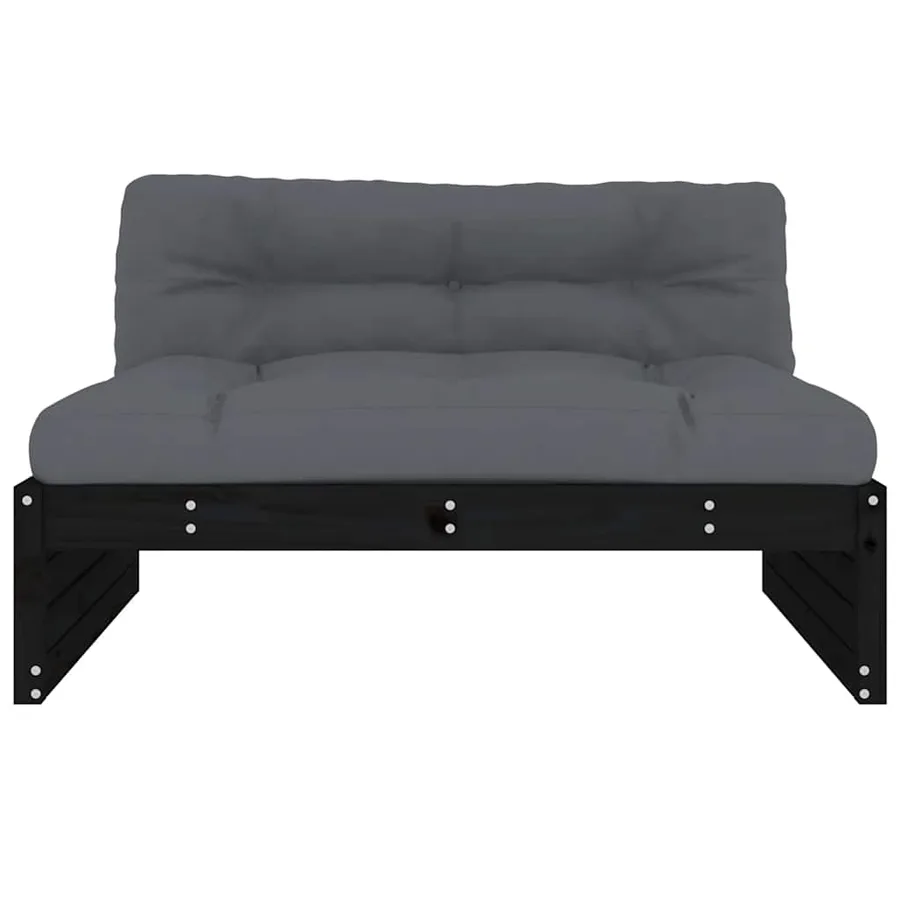 Canapé central 120x80 cm noir bois de pin massif - 3