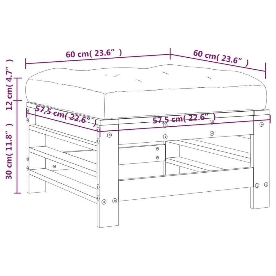 Repose-pied de jardin avec coussin bois de pin imprégné - 8
