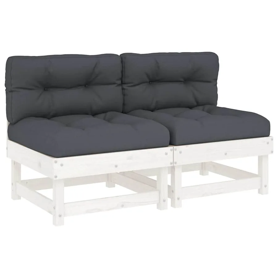 Canapés centraux avec coussins 2 pcs blanc bois de pin massif - 2