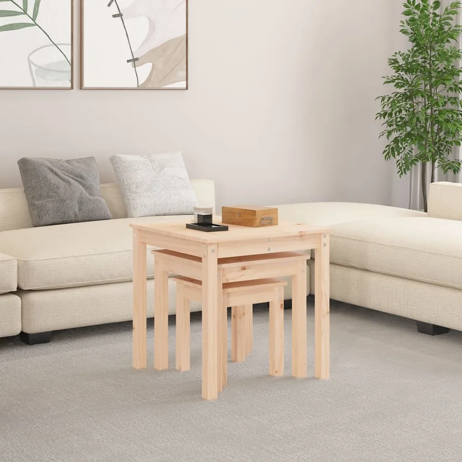 Tables gigognes 3 pcs Bois de pin massif - 3
