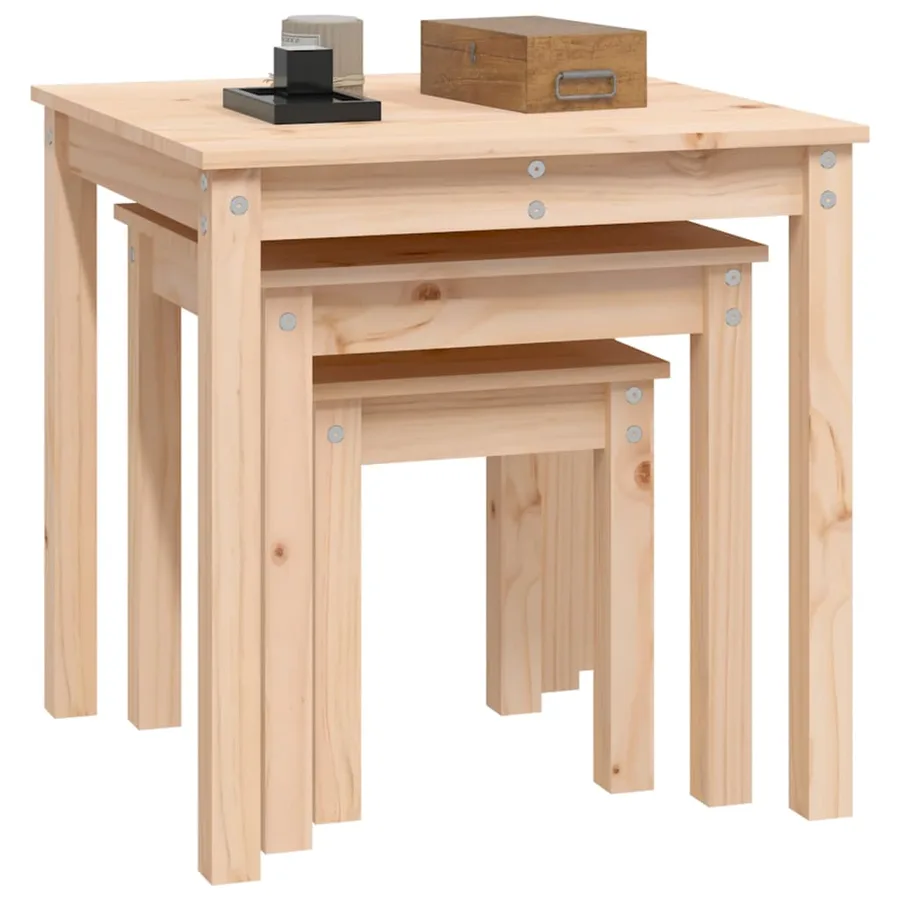 Tables gigognes 3 pcs Bois de pin massif - 5
