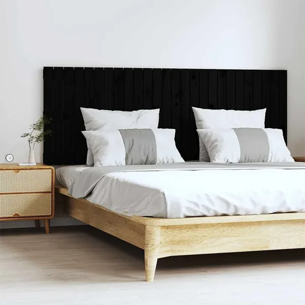 Tête de lit murale Noir 166x3x60 cm Bois massif de pin