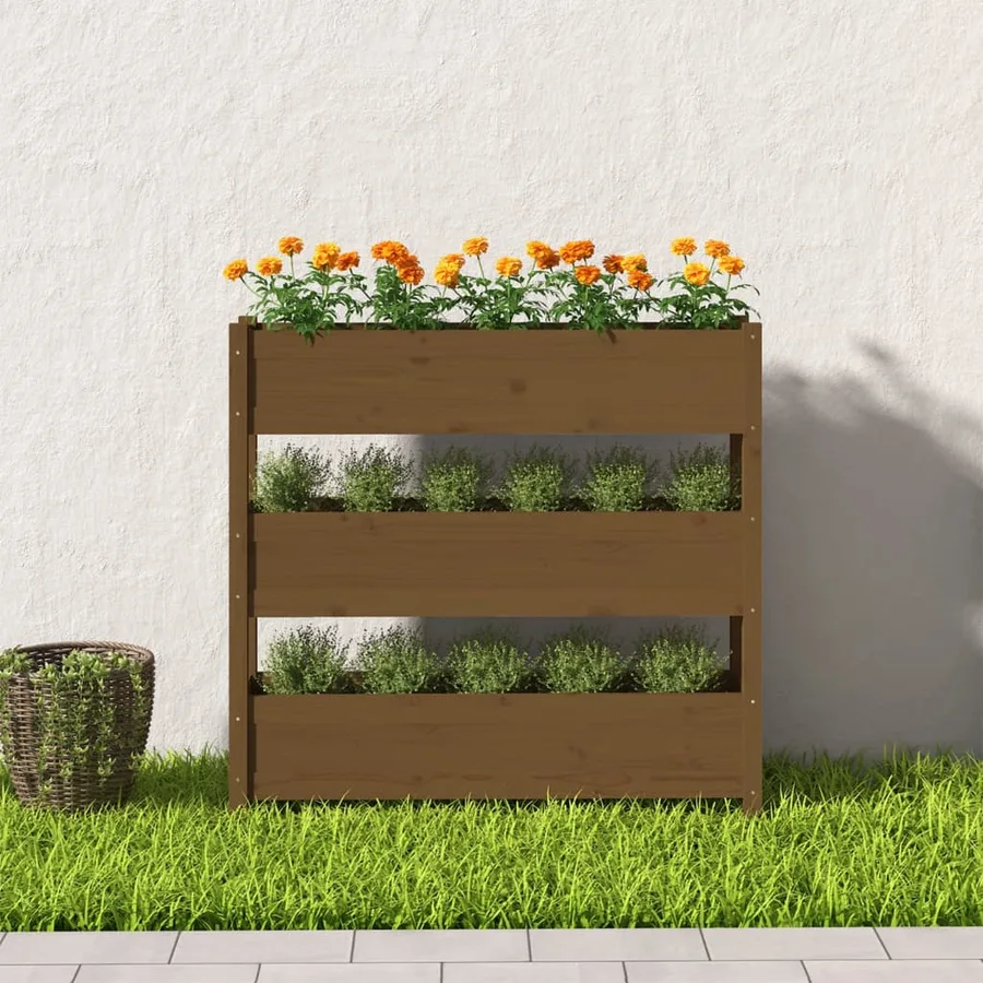 Jardinière Marron miel 112x25x104,5 cm Bois massif de pin - 3