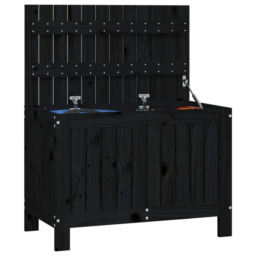Boîte de rangement de jardin Noir 76x42,5x54 cm Bois massif pin - 4